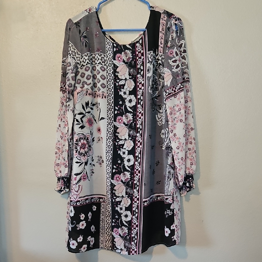 Maurices Black and Pink Bishop Sleeve Dress